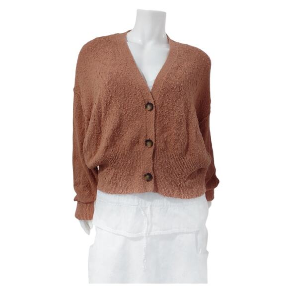 FREE PEOPLE Slouchy Oversized Button-Down Cardigan Sweater Grandpacore Cozy Sz S - Picture 3 of 12